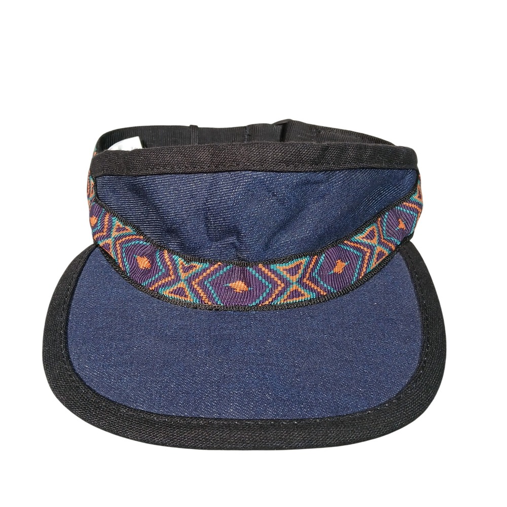 KAVU Denim Visor Cap Blue Geometric Aztec Strapback Hiking Outdoor